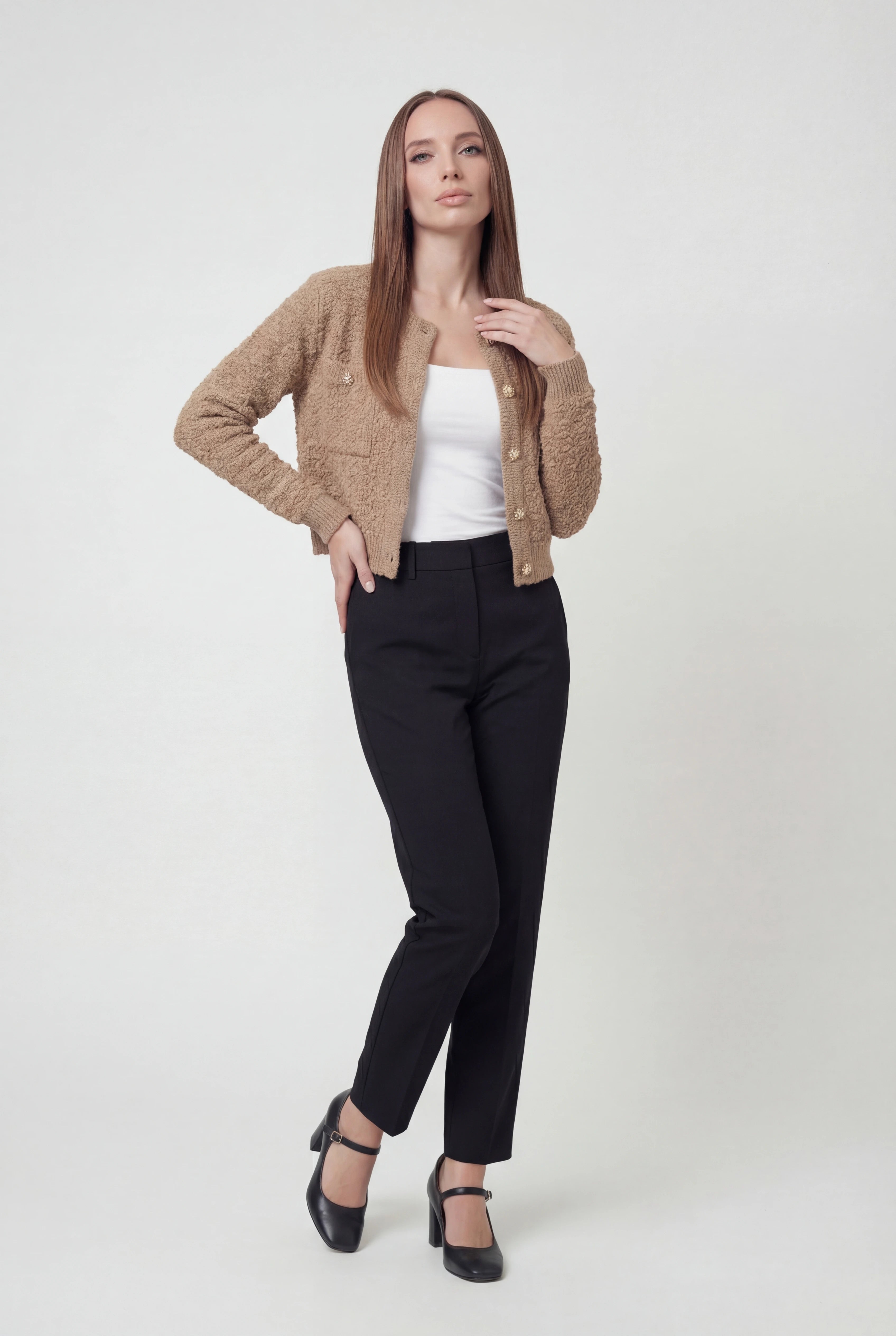 Sophia | Przytulny kardigan w kolorze khaki z otwartym przodem