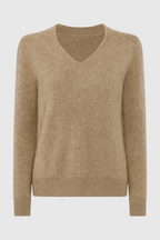 Sophia | Przytulny Khaki Sweter Dziany z Dekoltem w Serek