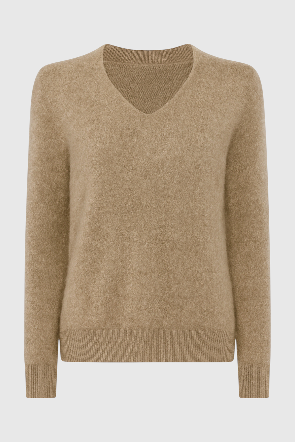Sophia | Przytulny Khaki Sweter Dziany z Dekoltem w Serek