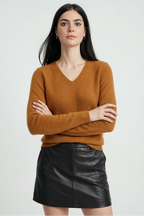 Sophia | Przytulny Pomarańczowy Sweter w Serek z Efektownym Fasonem