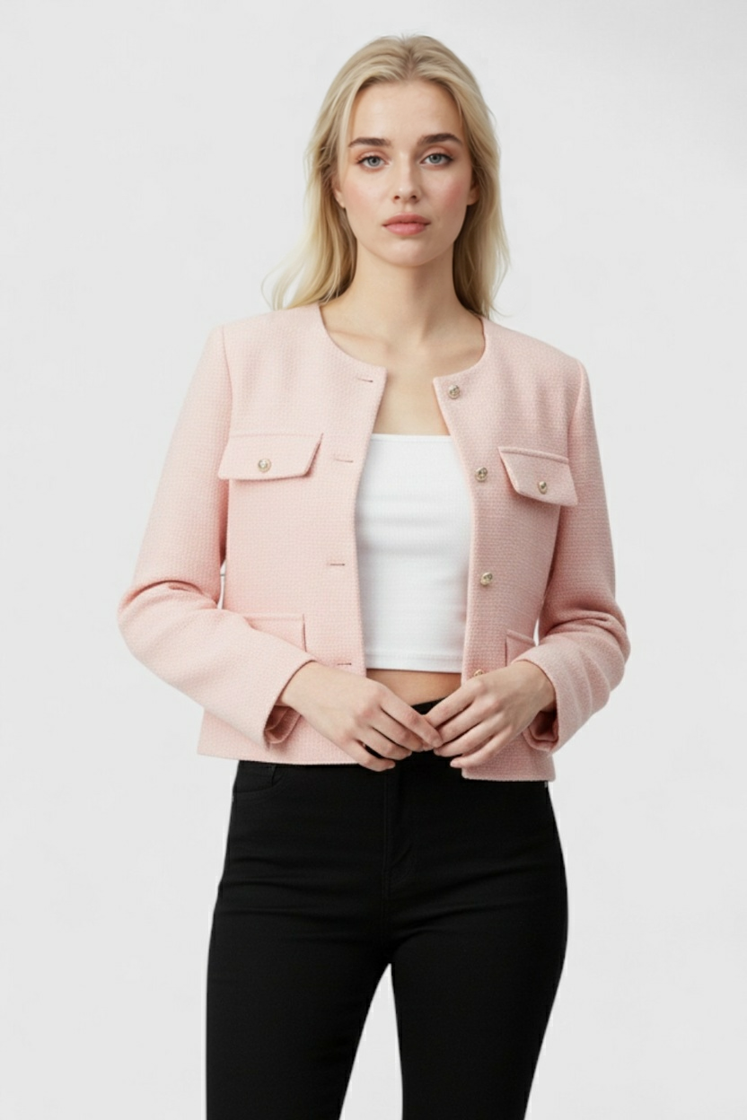 Sophia | Elegancka Krótka Różowa Kurtka o Wszechstronnym Stylu