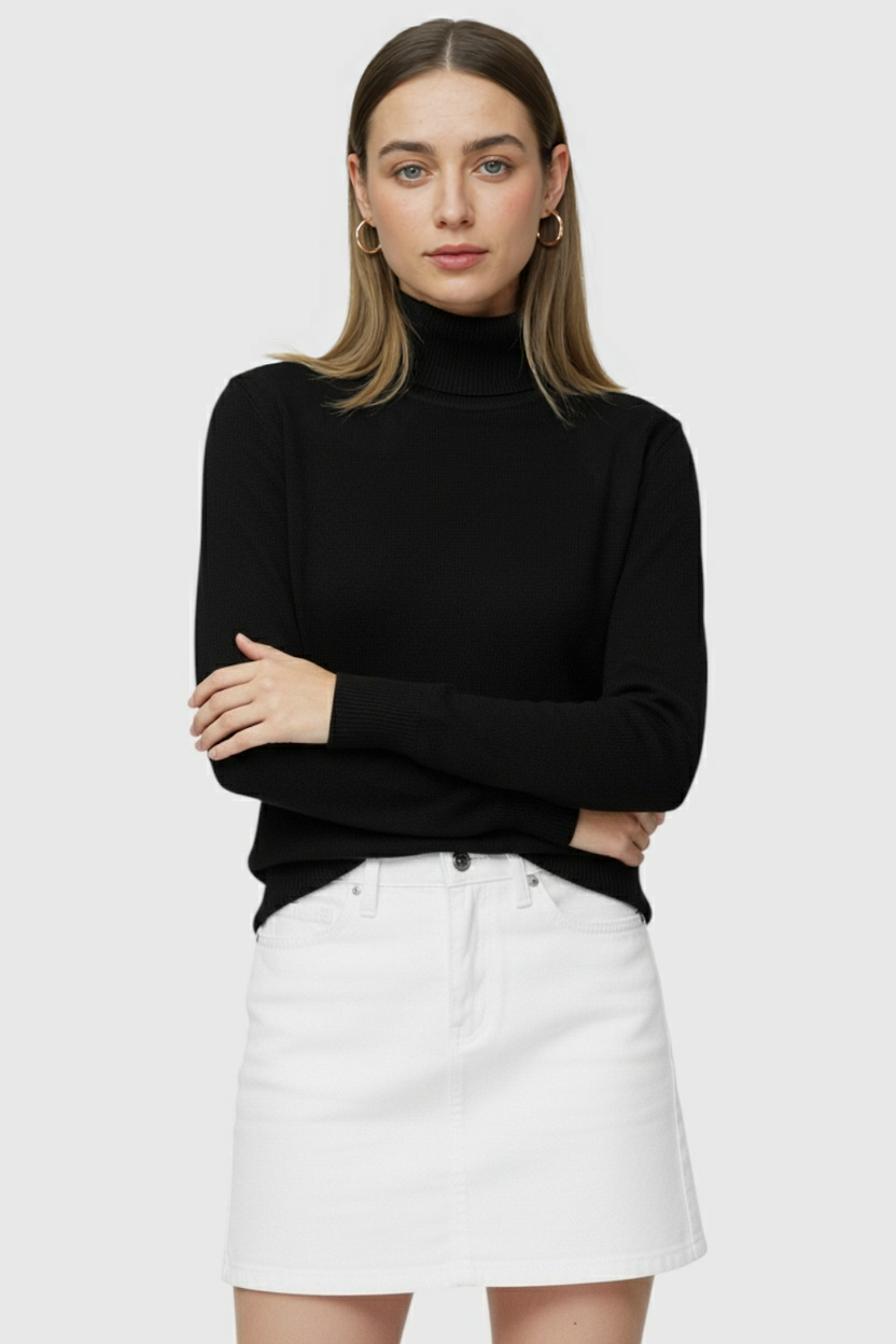 Sophia | Elegancki Czarny Sweter z Golfem Slim Fit