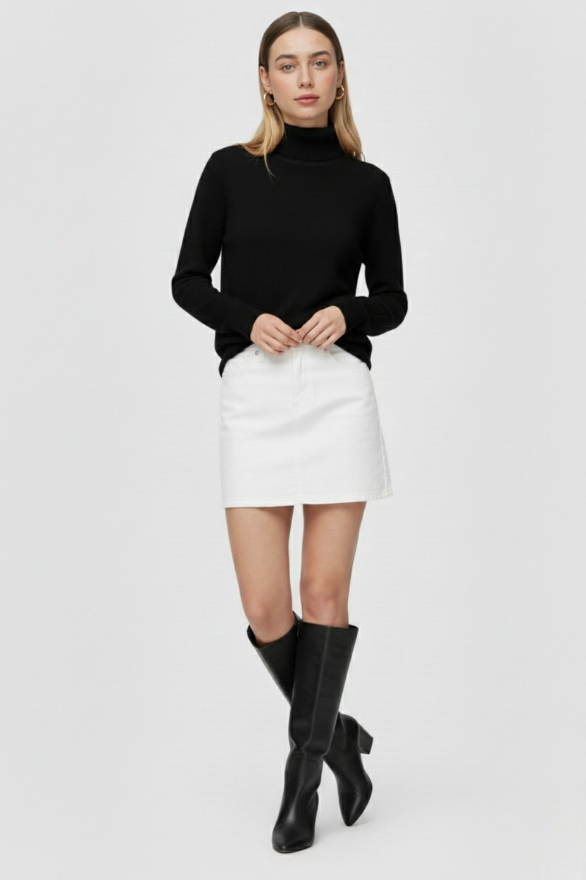 Sophia | Elegancki Czarny Sweter z Golfem Slim Fit