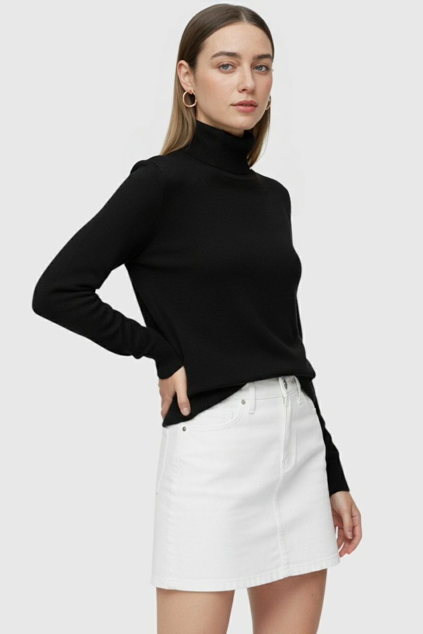 Sophia | Elegancki Czarny Sweter z Golfem Slim Fit