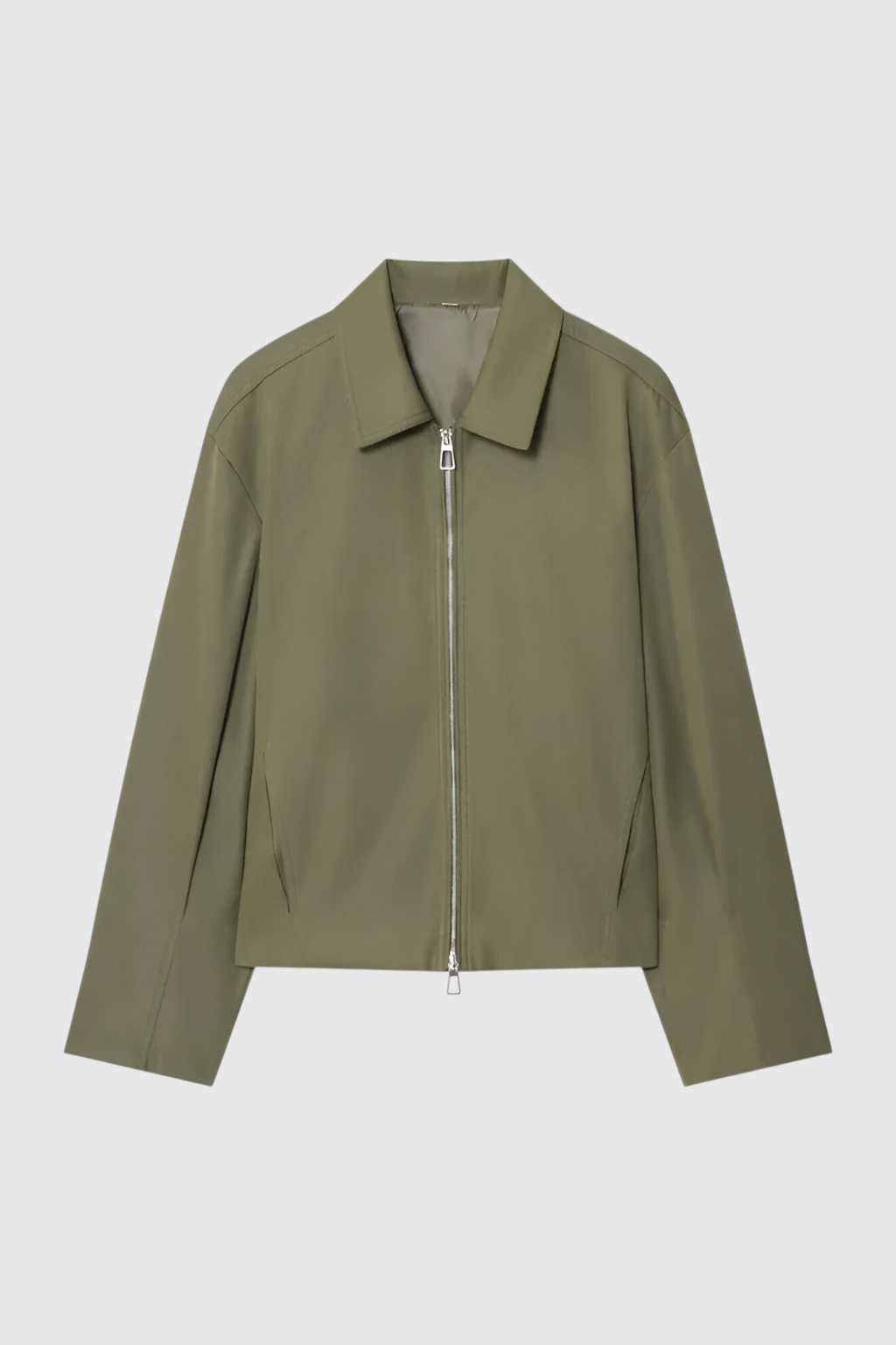 Victoria | Casual Army Green Bomber Jacket with Zipper Closure