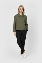 Victoria | Casual Army Green Bomber Jacket with Zipper Closure