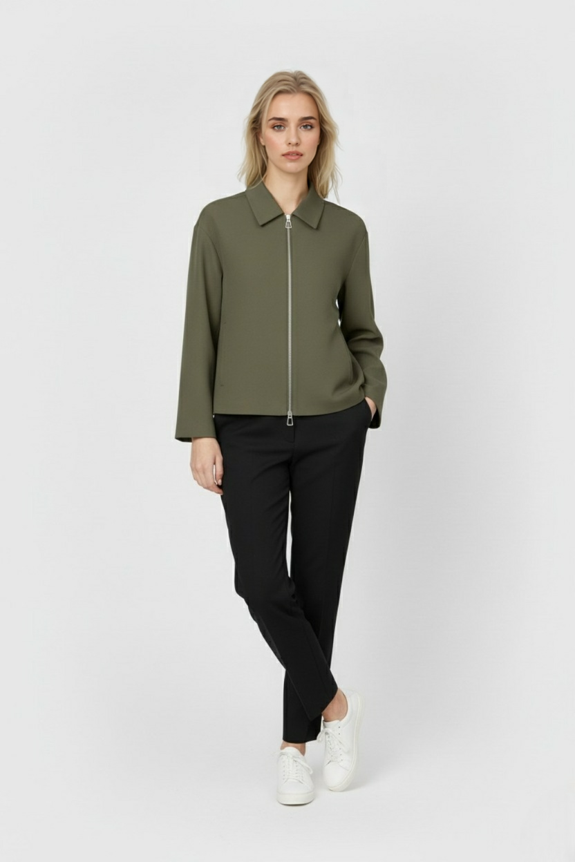 Victoria | Casual Army Green Bomber Jacket with Zipper Closure