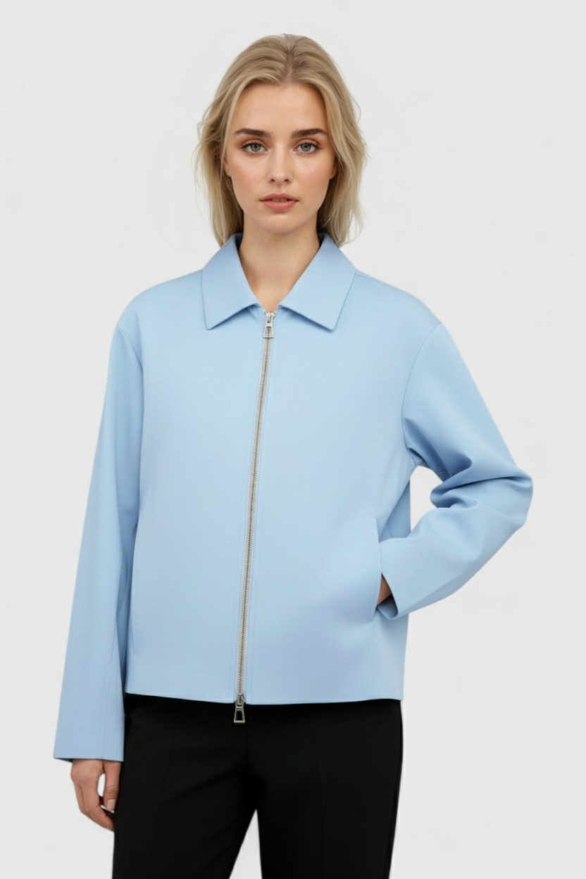 Victoria | Casual Jasnoniebieska Kurtka Bomber z Zapięciem na Zamek