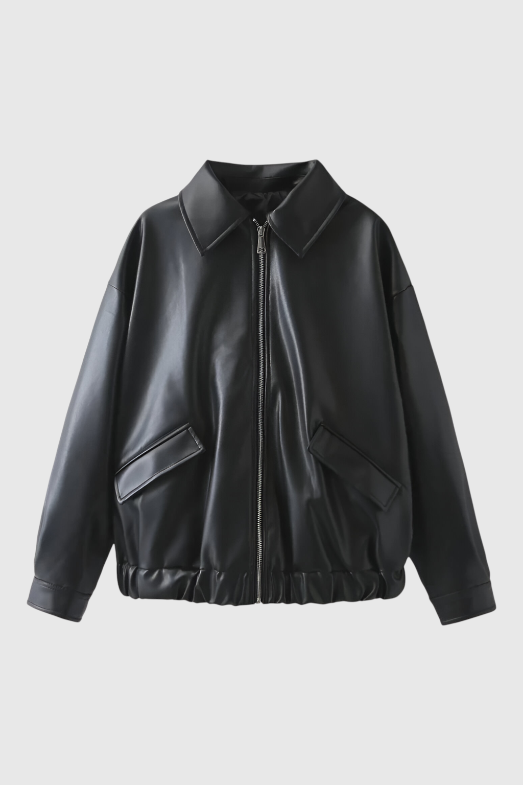 Victoria | Elegancka czarna skórzana kurtka z retro kołnierzem