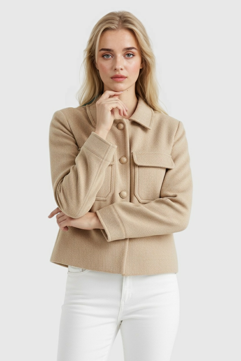 Victoria | Elegancka Khaki Kurtka Przeciwdeszczowa Damska z Kołnierzem
