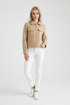 Victoria | Elegancka Khaki Kurtka Przeciwdeszczowa Damska z Kołnierzem