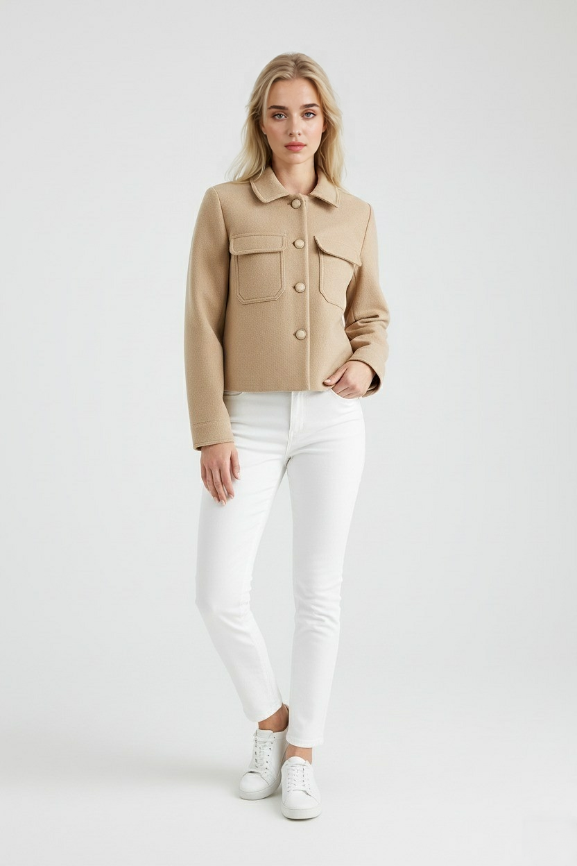 Victoria | Elegancka Khaki Kurtka Przeciwdeszczowa Damska z Kołnierzem