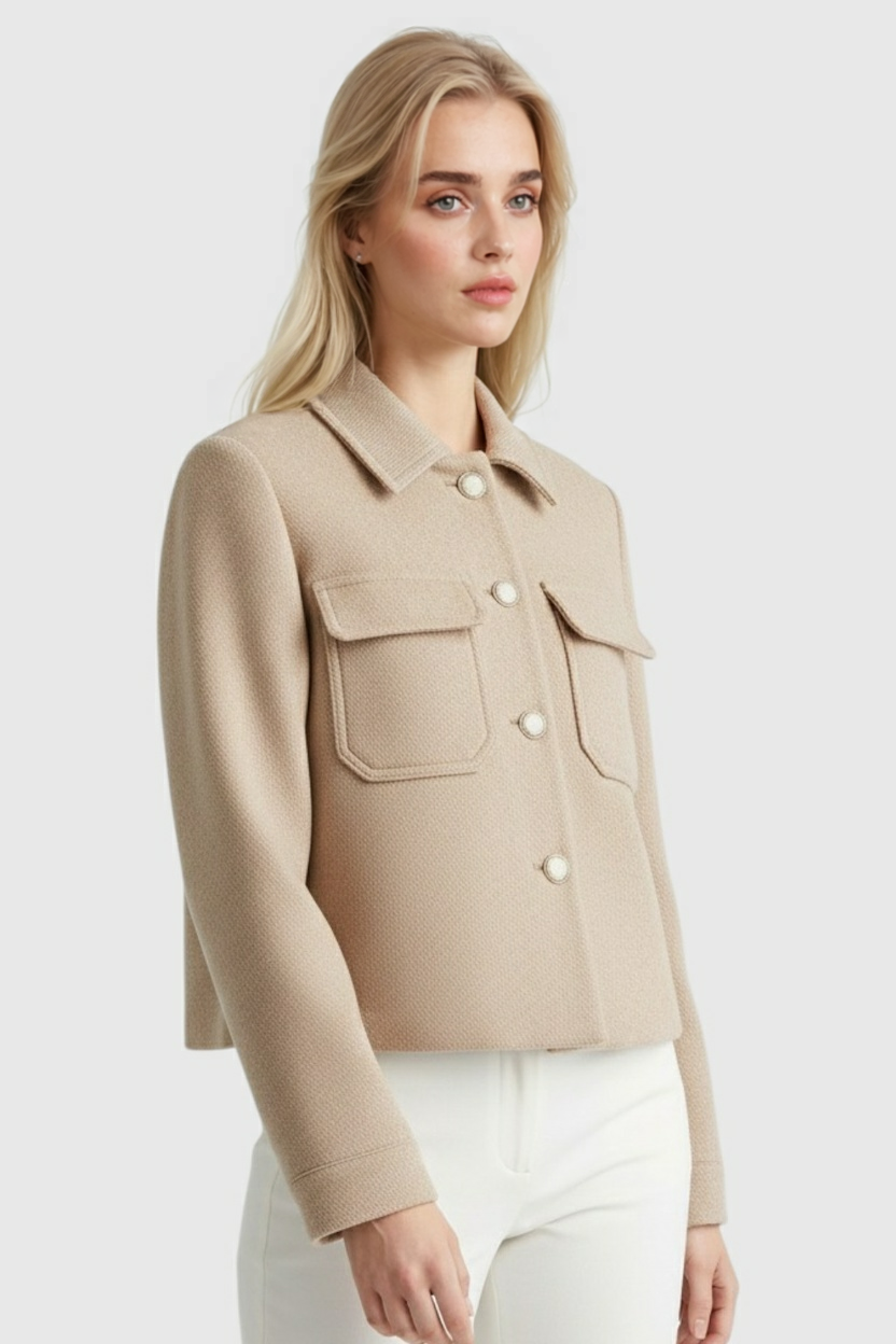 Victoria | Elegancka Khaki Kurtka Przeciwdeszczowa Damska z Kołnierzem