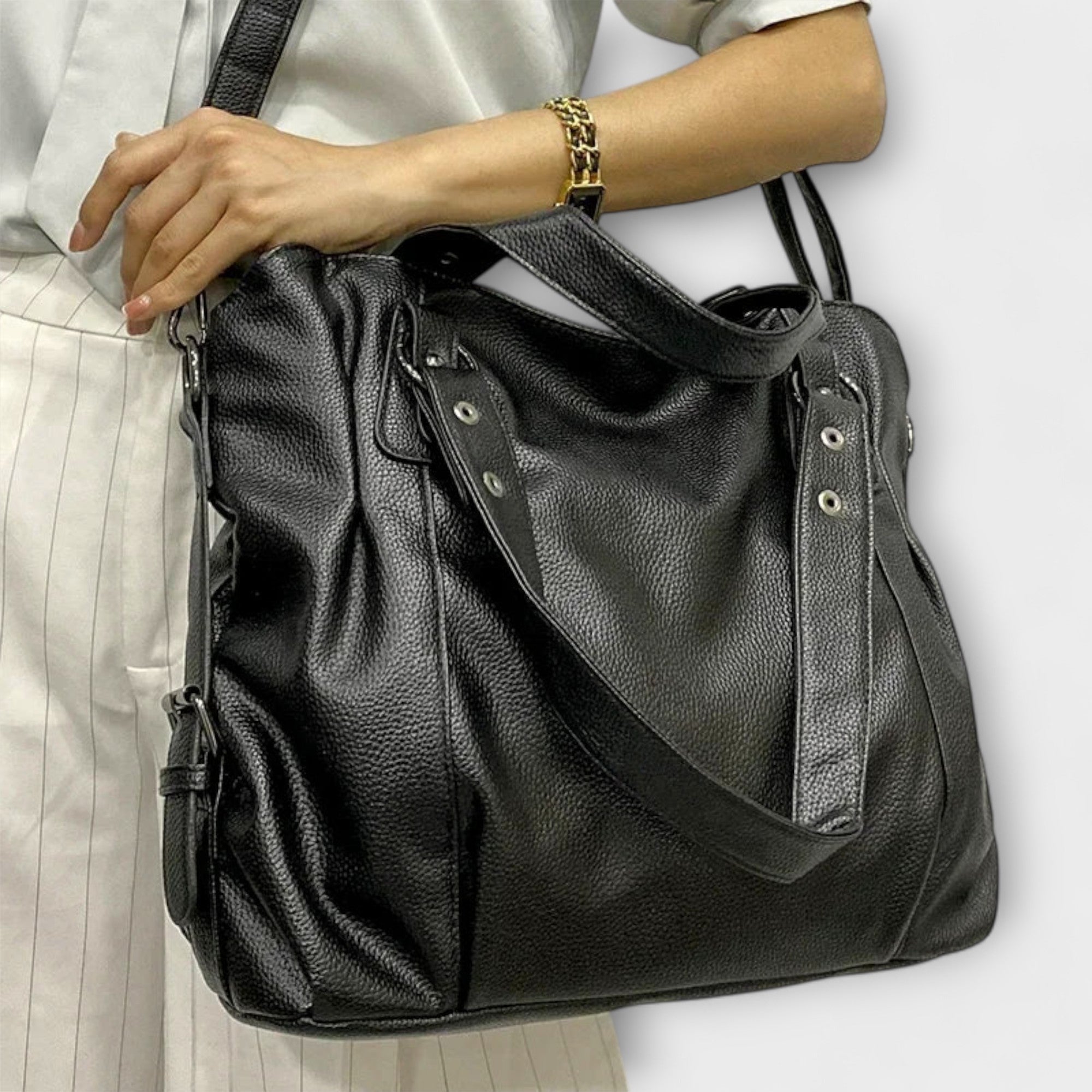 Victoria | Elegancka, strukturalna torebka hobo na ramię z podwójnymi ramiączkami