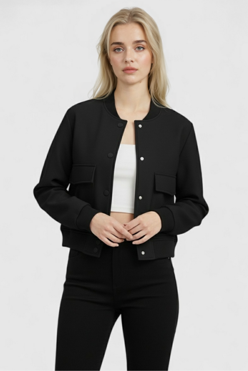 Victoria | Elegancka Czarna Kurtka Bomber z Ponadczasowym Designem - Lumina