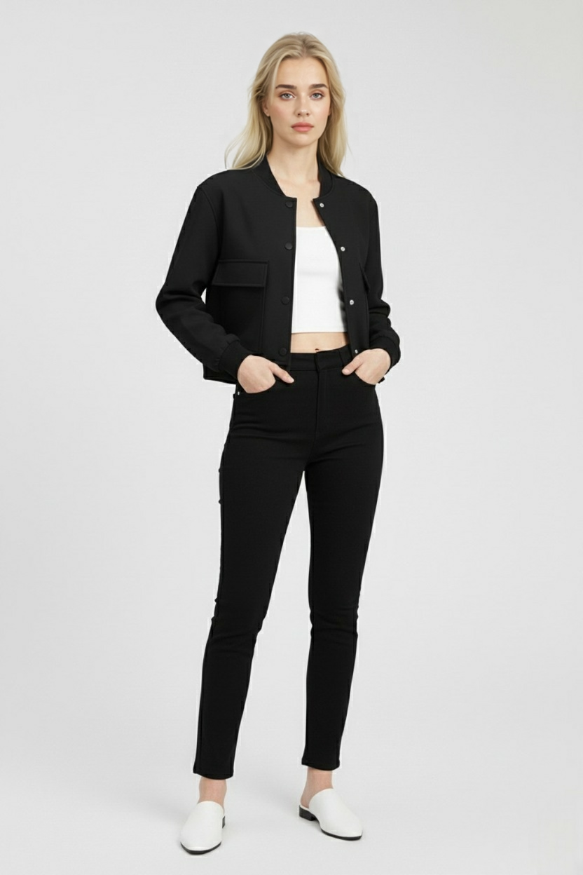 Victoria | Elegancka Czarna Kurtka Bomber z Ponadczasowym Designem - Lumina