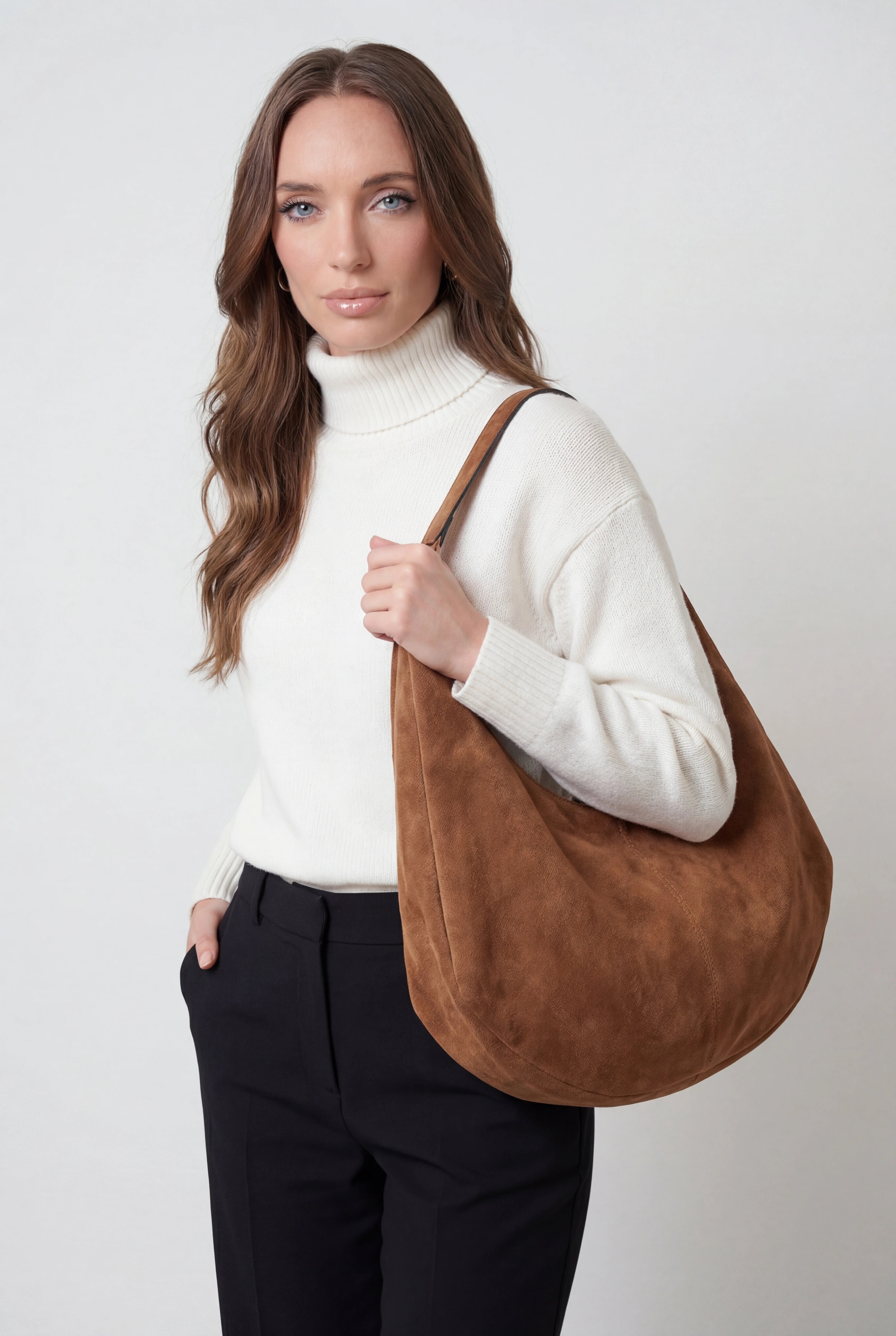 Victoria | Elegancka Czarna Torebka Hobo z Wiele Kieszeni