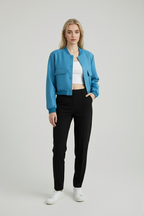 Victoria | Elegancka Niebieska Kurtka Bomber z Ponadczasowym Designem