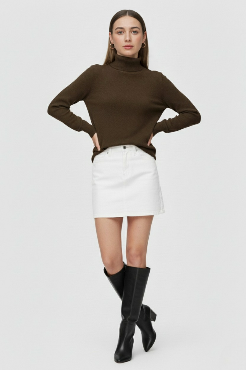 Victoria | Elegancki Brązowy Sweter z Golfem o Slim Fit