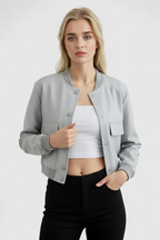Victoria | Elegancka Szara Kurtka Bomber z Ponadczasowym Designem