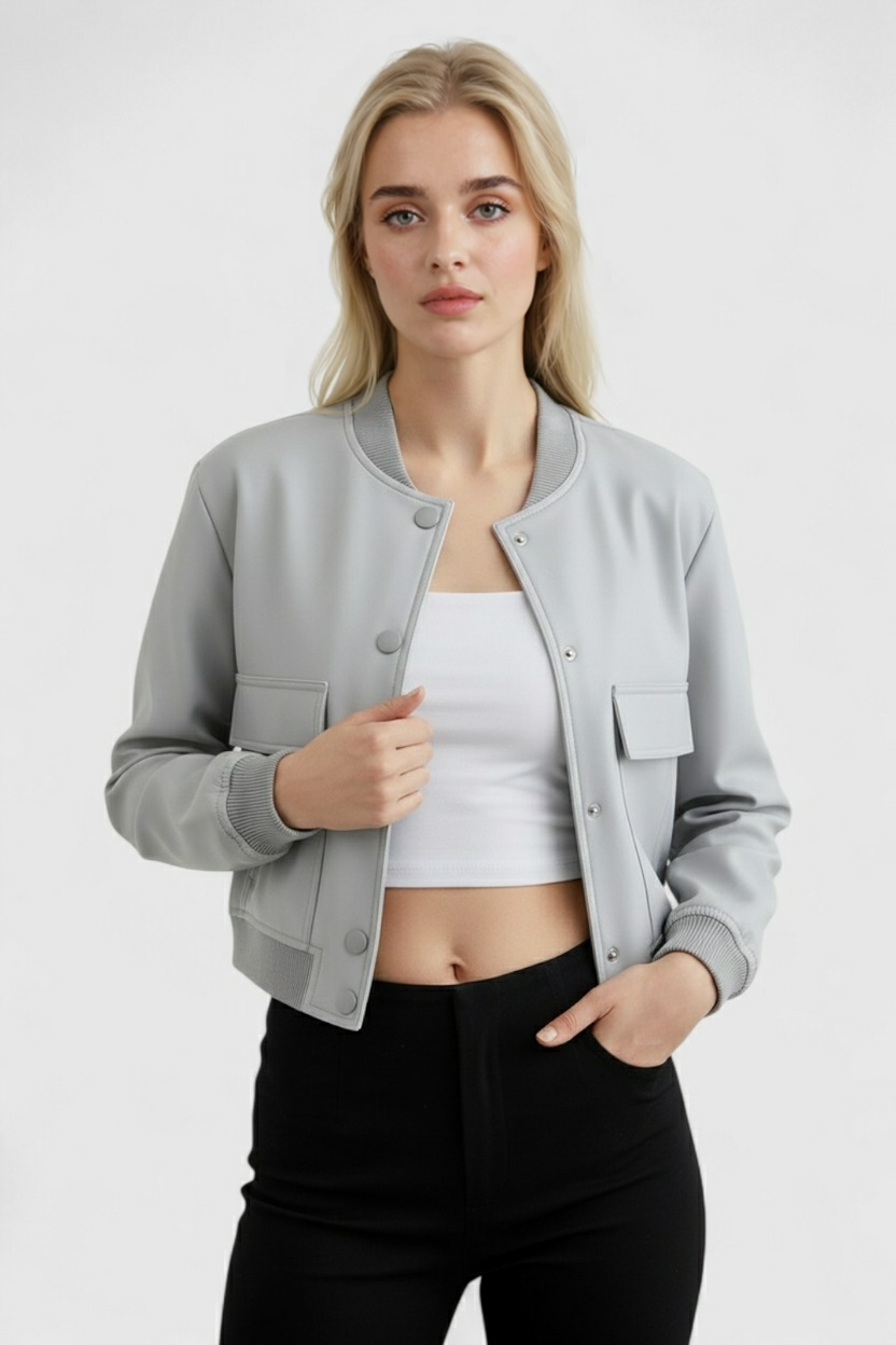 Victoria | Elegancka Szara Kurtka Bomber z Ponadczasowym Designem