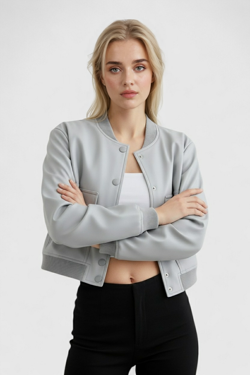 Victoria | Elegancka Szara Kurtka Bomber z Ponadczasowym Designem