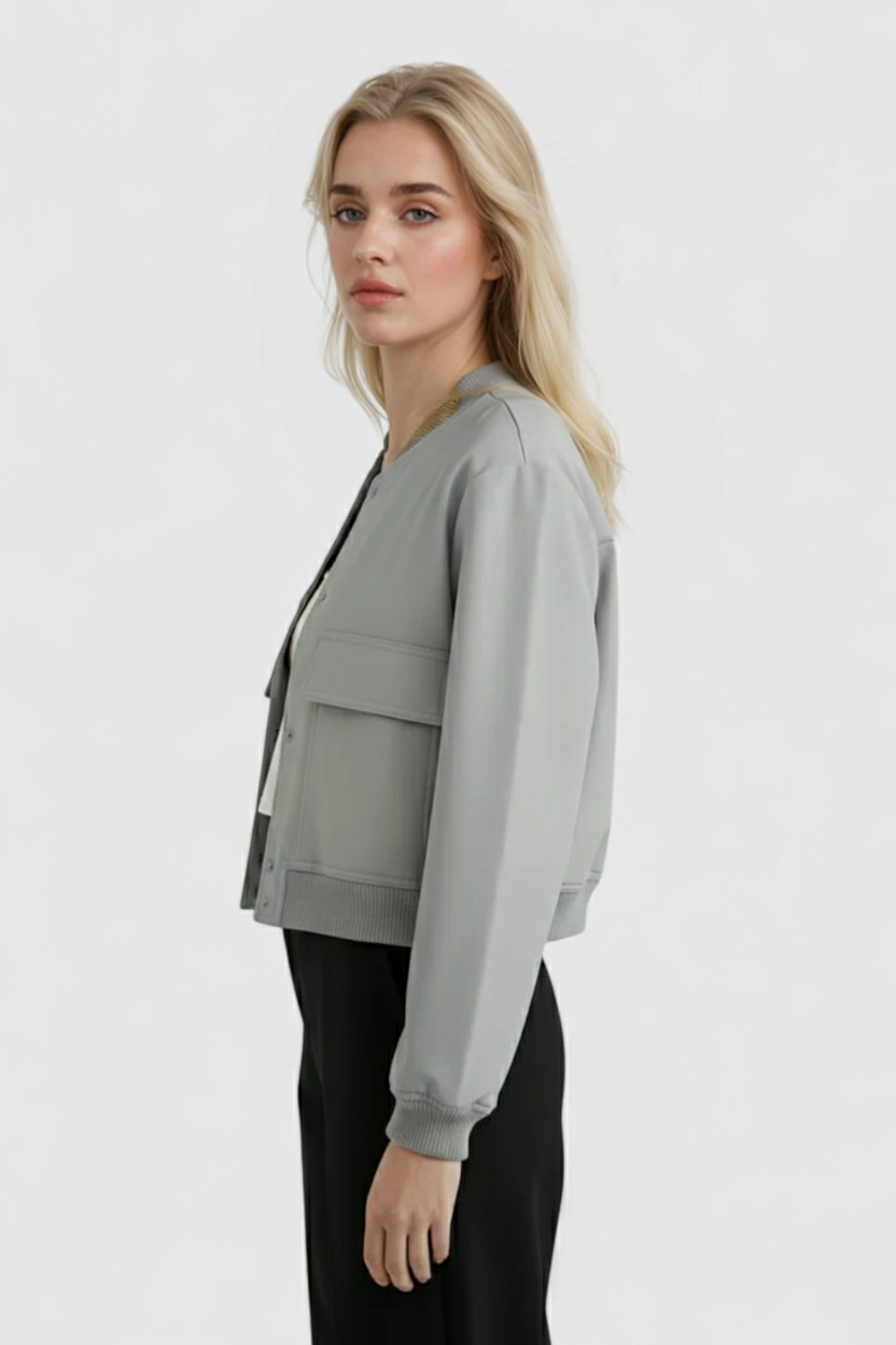 Victoria | Elegancka Szara Kurtka Bomber z Ponadczasowym Designem