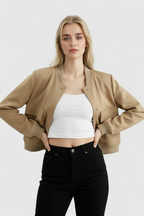 Victoria | Elegancka Khaki Kurtka Bomber z Luźnym Fasonem