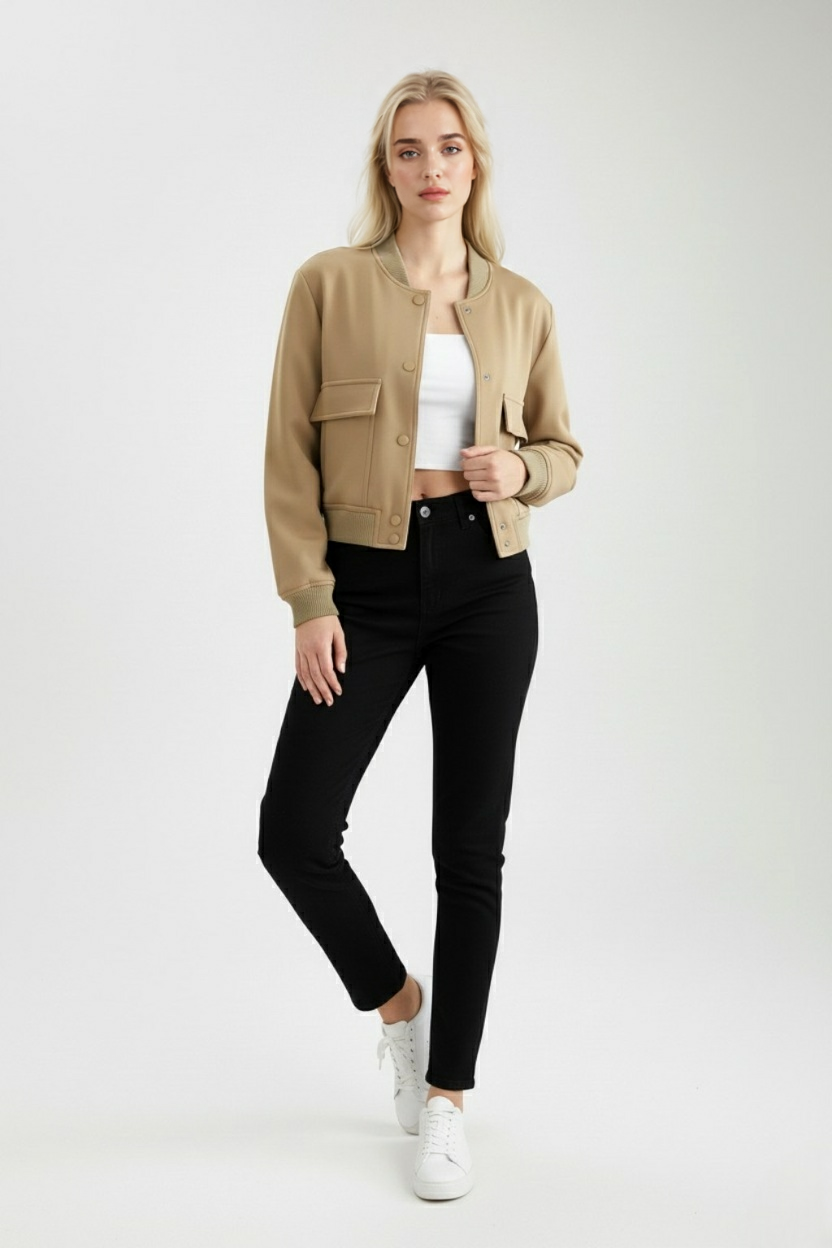 Victoria | Elegancka Khaki Kurtka Bomber z Luźnym Fasonem