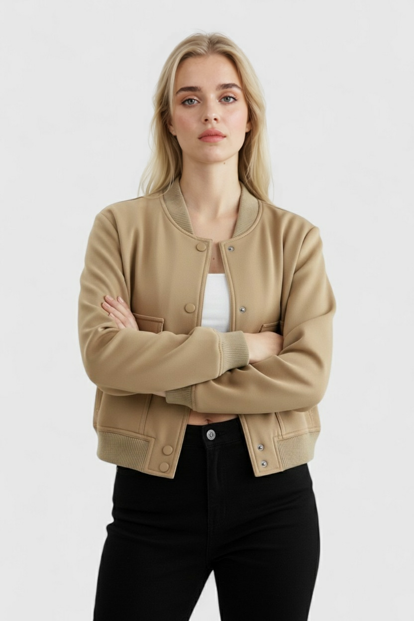 Victoria | Elegancka Khaki Kurtka Bomber z Luźnym Fasonem