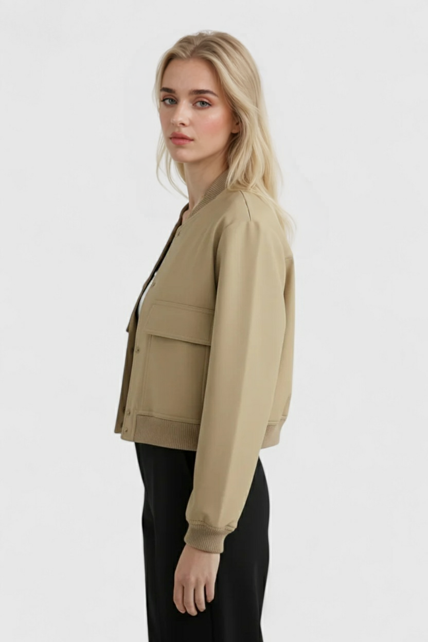 Victoria | Elegancka Khaki Kurtka Bomber z Luźnym Fasonem
