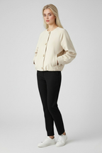 Victoria | Elegancka Krótka Kurtka Khaki z O-Neck i Długimi Rękawami