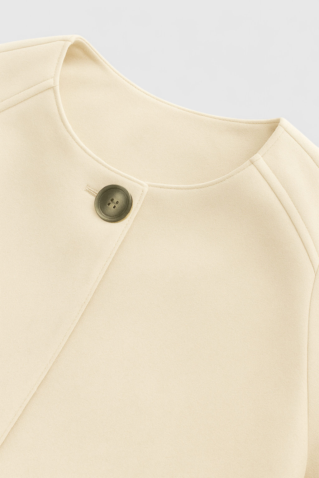 Victoria | Elegancka Krótka Kurtka Khaki z O-Neck i Długimi Rękawami