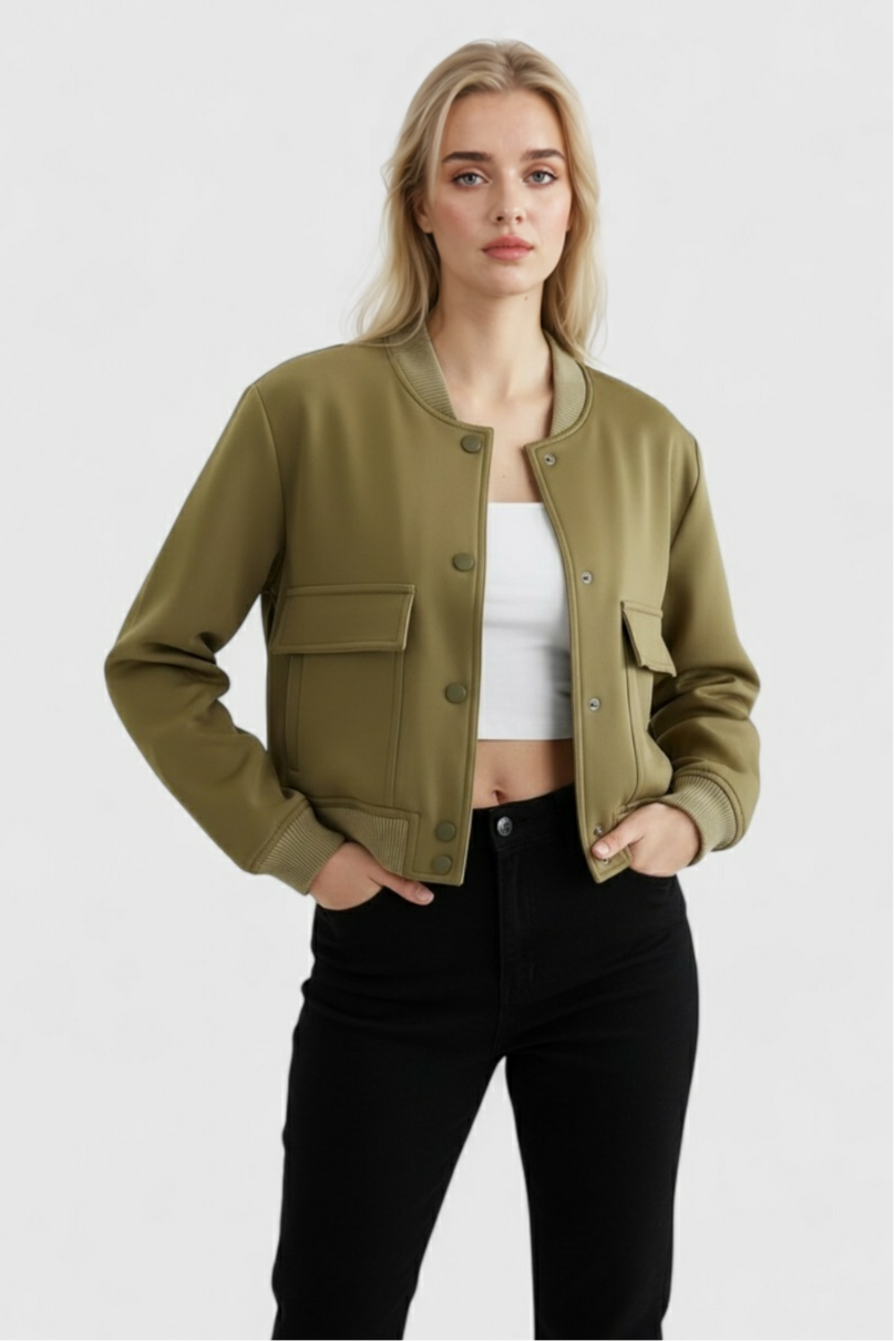 Victoria | Elegancka Zielona Kurtka Bomber z Wygodnym Fasonem
