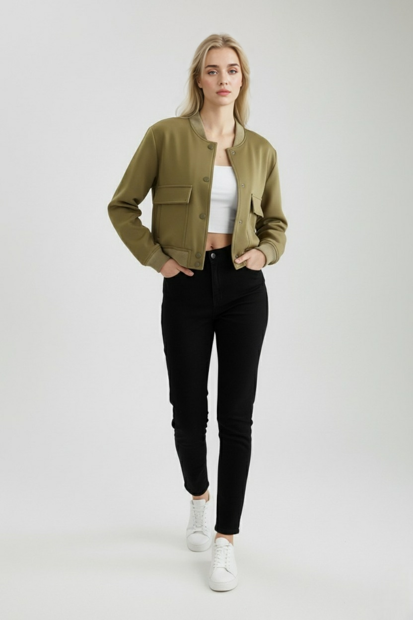 Victoria | Elegancka Zielona Kurtka Bomber z Wygodnym Fasonem