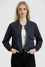 Victoria | Elegancka Granatowa Kurtka Bomber z Ponadczasowym Designem