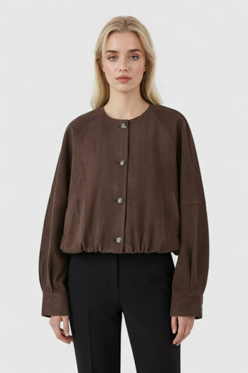 Victoria | Elegancka kurtka O-neck z długimi rękawami i kieszeniami