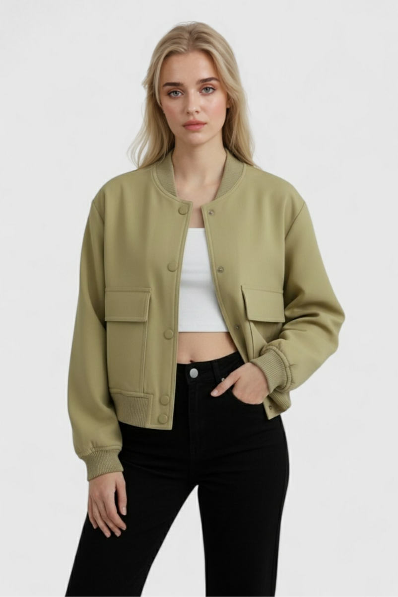 Victoria | Elegancka oliwkowa kurtka bomber z ponadczasowym designem