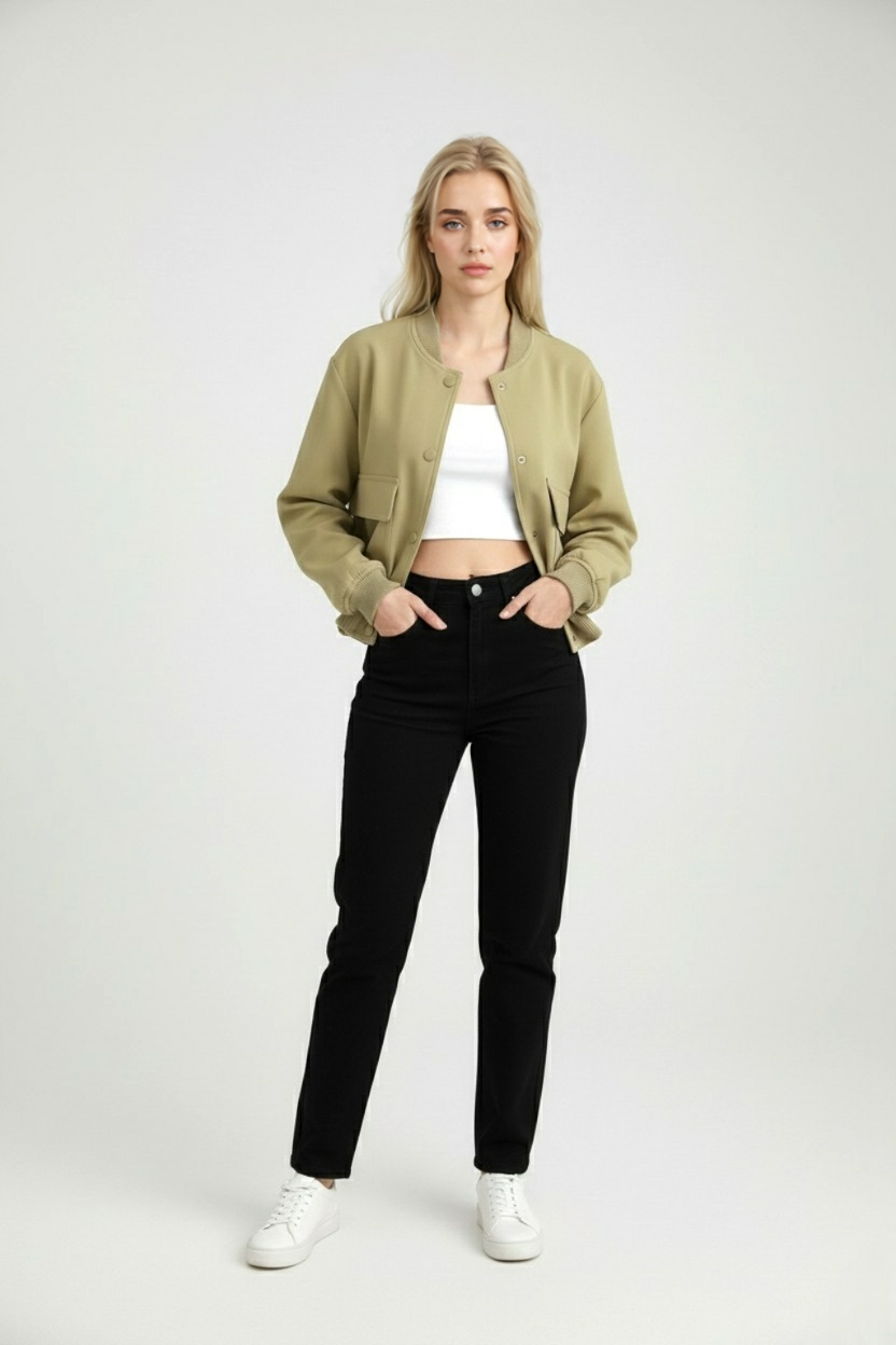 Victoria | Elegancka oliwkowa kurtka bomber z ponadczasowym designem