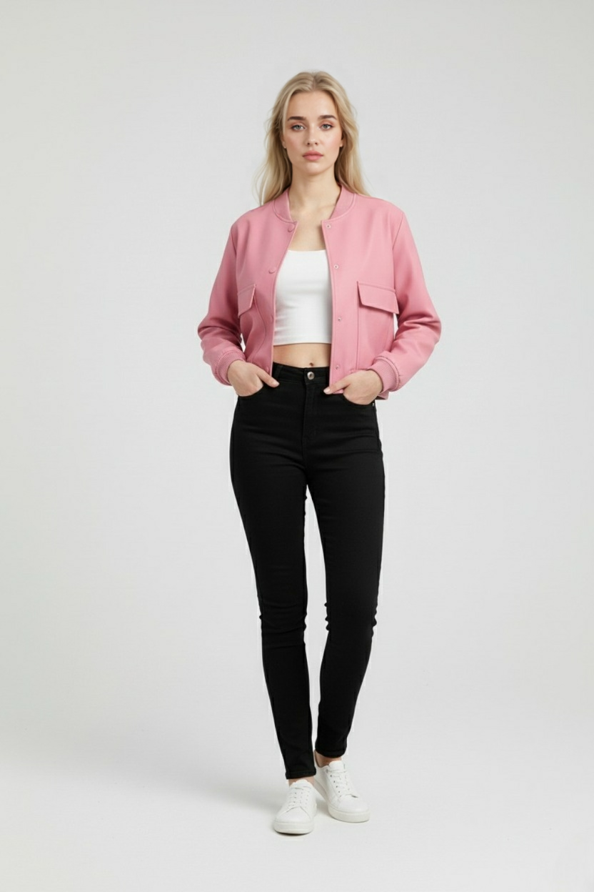 Wiktoria | Elegancka Różowa Kurtka Bomber z Ponadczasowym Designem