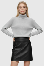 Victoria | Elegancki Szary Sweter z Golfem o Slim Fit z Aksamitną Teksturą