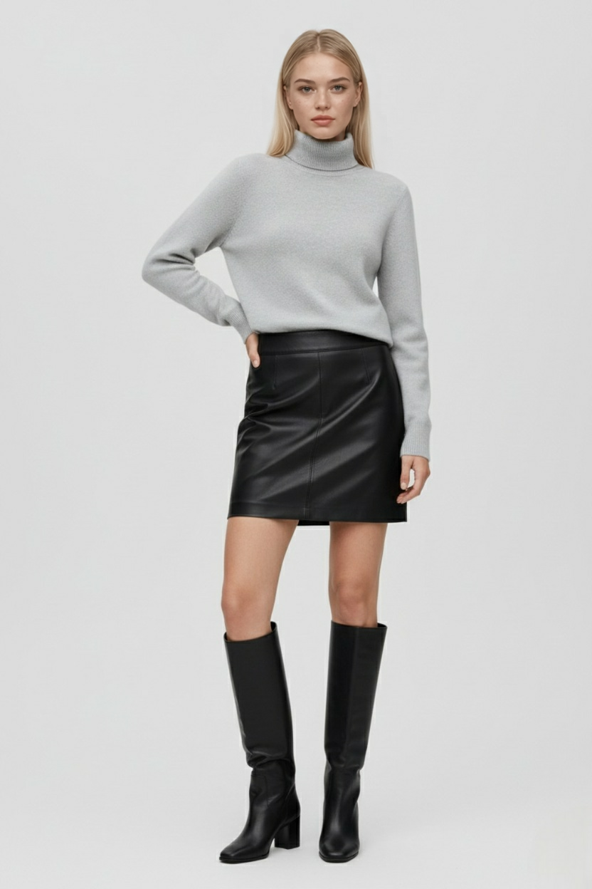 Victoria | Elegancki Szary Sweter z Golfem o Slim Fit z Aksamitną Teksturą
