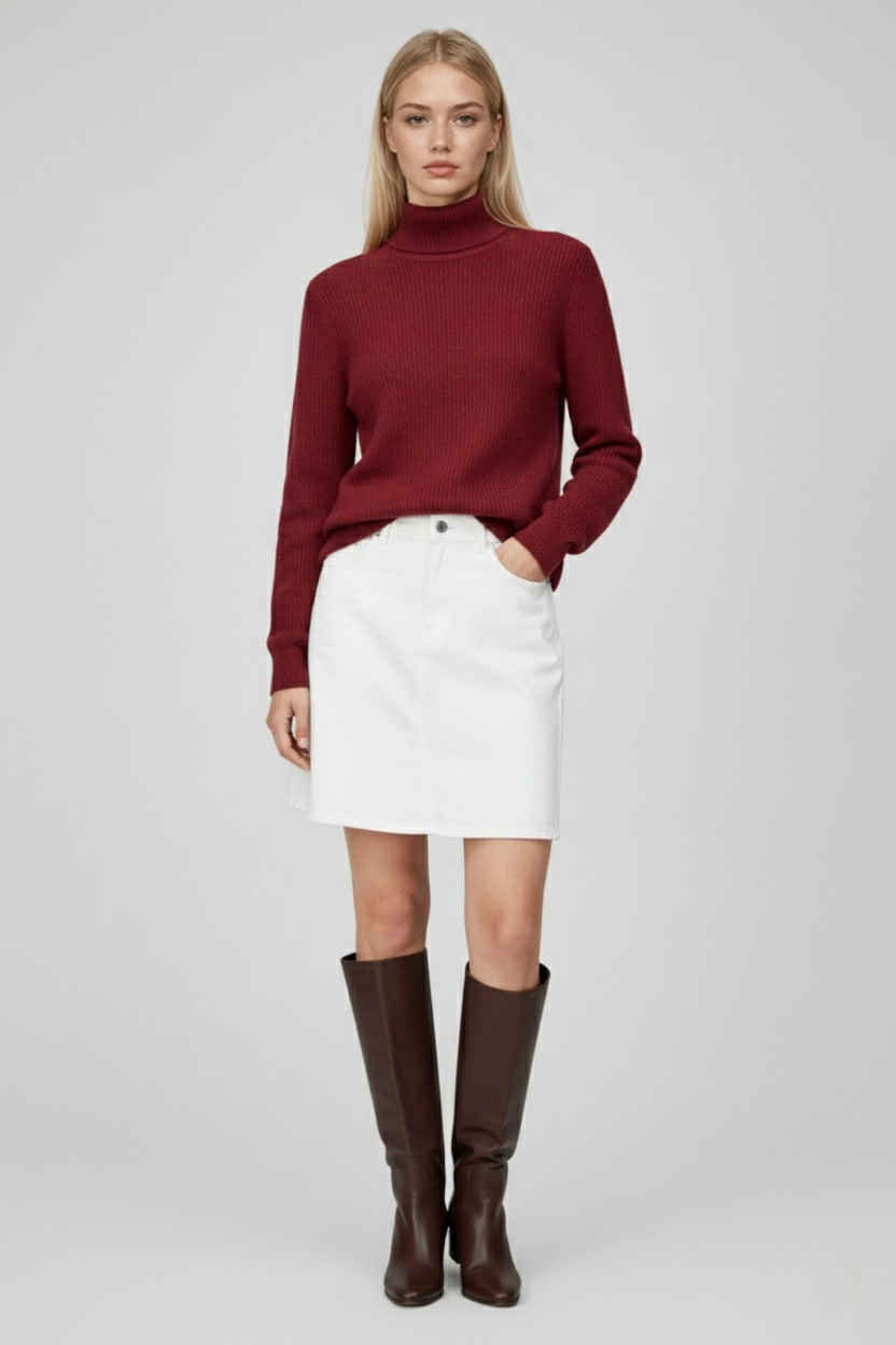 Victoria | Elegancki Sweter z Golfem w Kolorze Burgundowym