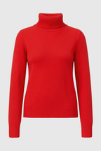 Victoria | Elegancki Czerwony Sweter z Golfem o Aksamitnym Wykończeniu