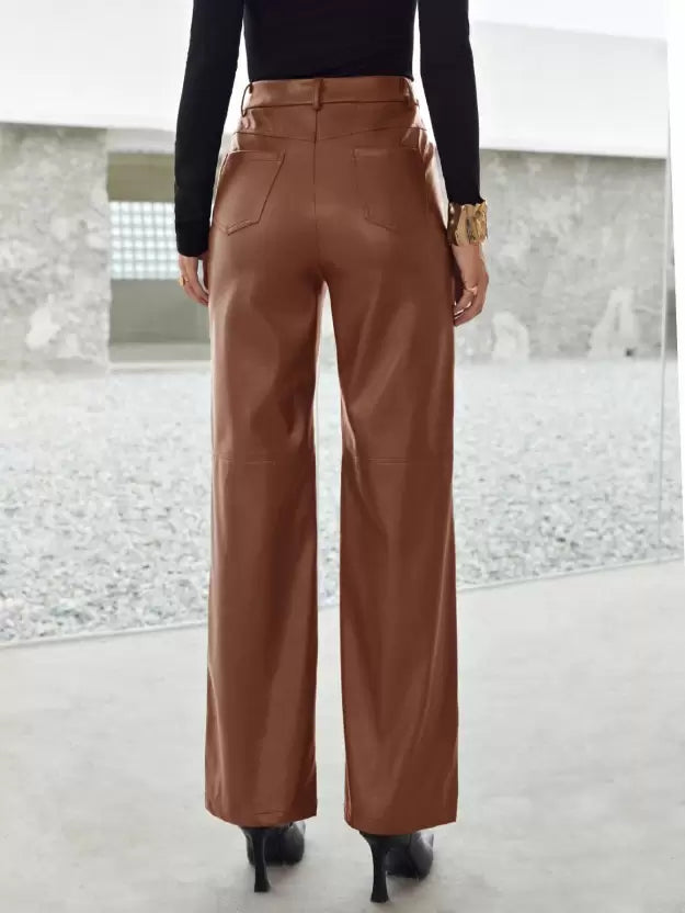 Victoria | Slim Fit Czarne Skórzane Spodnie Damskie z Miękkim Wykończeniem