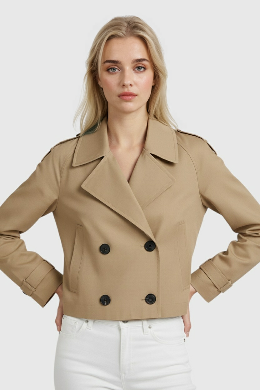Victoria | Stylowy Khaki Kurtka Przeciwdeszczowa z Podwójnym Zapięciem