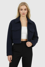 Victoria | Vintage Navy Zip Jacket z Klasycznym Kołnierzem