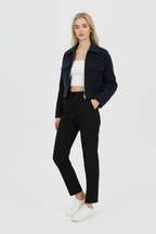 Victoria | Vintage Navy Zip Jacket z Klasycznym Kołnierzem