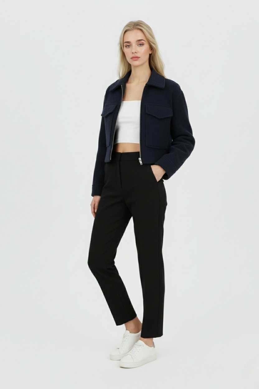 Victoria | Vintage Navy Zip Jacket z Klasycznym Kołnierzem